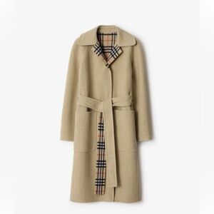 Burberry Reversible Wool Wrap Coat with Belt.